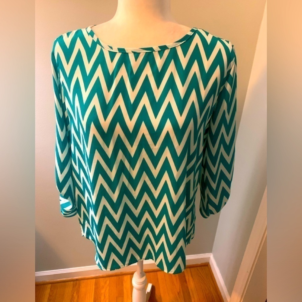 Adrienne Jade & Ivory chevron striped tunic, L